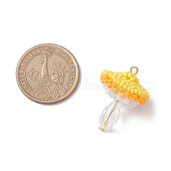 ガラスシードビーズのキノコペンダント  ガラスと金色の鉄のループ付き  多面カット  きいろ  29.5x22mm  穴：1.8mm&nbsp;PALLOY-MZ00851-03