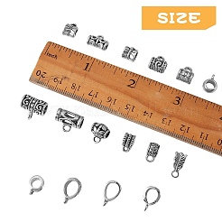 160スタイルのチベットスタイルの合金チューブベイル16個。  ループベイル  保釈ビーズ  フラットラウンド＆カラム＆チューブ＆バレル＆ロンデル  アンティークシルバー  10個/スタイル&nbsp;TIBE-SZ0001-06