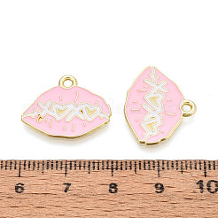 バレンタインデー合金エナメルペンダント  チャームリップ  ゴールドカラー  ピンク  16x20x1mm  穴：1.6mm&nbsp;ENAM-T023-23B