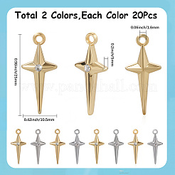 40色合金ラインストーンペンダント2個。  クロスチャーム  ミックスカラー  25x10.5x5mm  穴：1.6mm  20個/カラー&nbsp;FIND-SC0016-42
