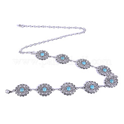 Alloy with Synthetic Turquoise Oval Flower Link Chain Waist Chains for Women&nbsp;FS-WG10943-01