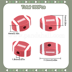 160個の手作りポリマークレイビーズ  スポーツ用品  ラグビー模様  インディアンレッド  11.5x7x4mm  穴：1.8mm&nbsp;CLAY-SC0001-60