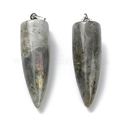 天然ラブラドライトの尖ったペンダント  プラチナ真鍮パーツ  弾丸  32~35x10~11mm  穴：7mm&nbsp;G-D040-01P-B04
