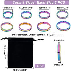 16個 8サイズ 201 ステンレススチール 溝付き指輪 女性用  虹色  usサイズ{12}（5mm）〜usサイズ1/4（15.9mm）  14pcs /サイズ&nbsp;RJEW-UN0002-38M