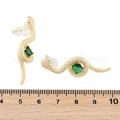 真鍮製マイクロパヴェキュービックジルコニアスタッドピアス  925つのスターリングシルバーピン付き  ヘビ  18KGP本金メッキ  39x13mm&nbsp;EJEW-P301-18G