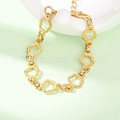 304 Stainless Steel Flower Link Chain Bracelets for Women&nbsp;BJEW-F536-23G