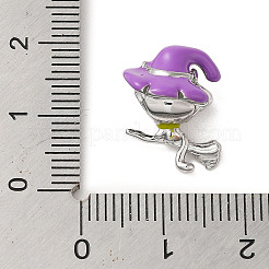 ハロウィーン真鍮エナメルヨーロピアンビーズ  大穴ビーズ  魔女  プラチナ  16x14.5x10.5mm  穴：4.5mm&nbsp;KK-A203-04A-P