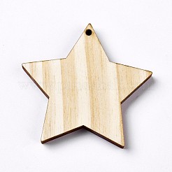 パインウッドビッグペンダント  染色されていない  スター  パパイヤホイップ  51~52x54x5mm  穴：2mm&nbsp;WOOD-P013-12