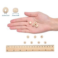 天然木のビーズ  クラフト作りのための丸い木製の大穴ビーズ  無鉛の  乳白色  10x8.5mm  穴：3.5mm  約3000個/1000g&nbsp;LS-TB10mmY-8