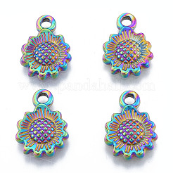 イオンプレーティング（IP）304ステンレスペンダント  花  虹色  17.5x12.5x2.5mm  穴：2mm&nbsp;STAS-N098-186M
