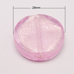 手作り銀箔ランプワークビーズ  フラットラウンド  ミックスカラー  28x6mm  穴：2mm&nbsp;X-FOIL-S005-M