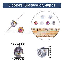 40色電気メッキ透明ガラスビーズ5個。  多面カット  半円  ミックスカラー  8.5x10mm  穴：1.5mm  8個/カラー&nbsp;EGLA-CA0001-12