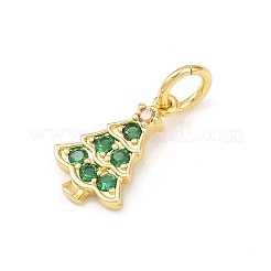 クリスマスブラスマイクロパヴェキュービックジルコニアペンダント  クリスマスツリー  丸カン付き  ゴールドカラー  15x9.5x2mm  穴：3.8mm&nbsp;KK-K411-02G