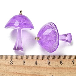 光るエポキシ樹脂のキノコペンダント  暗闇で光る  真鍮のパーツと  暗紫色  34x24mm  穴：1.4mm&nbsp;X-RESI-C054-01C