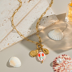 European 304 Stainless Steel Sea Shell Shape Oval Pendant Necklaces for Women&nbsp;WX6580
