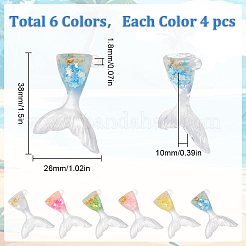 24 個 6 色の蓄光透明樹脂ペンダント  内側にスターパイレットが付いたフィッシュテールチャーム  暗闇の中で輝く  ミックスカラー  38x26x10mm  穴：1.8mm  4個/カラー&nbsp;RESI-SP0001-01
