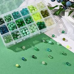 ペイントガラスビーズを焼く  ラウンド  グラデーションカラー  グリーン  8~9mm  穴：1~1.6mm  約486~540個/箱&nbsp;DGLA-JP0001-27-C