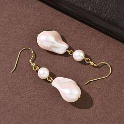 Electroplated 304 Stainless Steel Imitation Pearl Dangle Earrings&nbsp;EJEW-Z129-18G