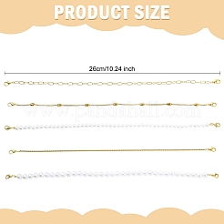 5Pcs Brass Paperclip Chains and Imitated Pearl Acrylic Beads Baseball Cap Chain&nbsp;HJEW-YW00097
