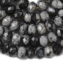 天然スノーフレークオブシディアンビーズ連売り  多面カット  ロンデル  5.5~6.5x4.5mm  穴：1mm  約91~94個/連  15.35''（39cm）〜15.43''（39.2cm）&nbsp;G-D344-A13