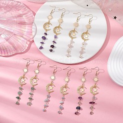 Natural Mixed Stone Moon Dangle Earrings&nbsp;EJEW-JE06052