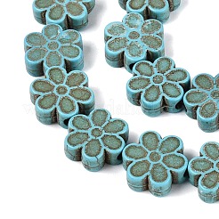 合成ターコイズビーズ連売り  花  ダークターコイズ  14~15x13.5~14x5~5.5mm  穴：1.8~2mm  約26個/連  14.37~14.57インチ（36.5~37cm）&nbsp;G-N364-05A-01