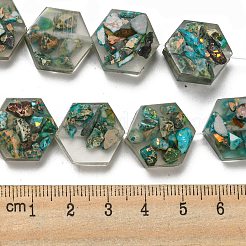 天然の染色されたインペリアルジャスパーと樹脂ビーズの連売り  六角  ダークシアン  18x16x6mm  穴：1.5mm  約10個/連  6.93インチ（17.6cm）&nbsp;G-G083-D01-01