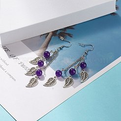 天然マレーシアジェイドビーズダングルピアス  リーフアロイシャンデリアピアス  94~96mm  ピン：0.6mm&nbsp;EJEW-JE04823-05