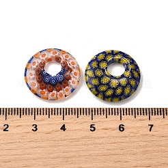 手作りミッレフィオーリガラスビーズ  ドーナツ/円盤  ミックスカラー  19.5~20x3.8~5.2mm  穴：6mm&nbsp;LAMP-A155-01E