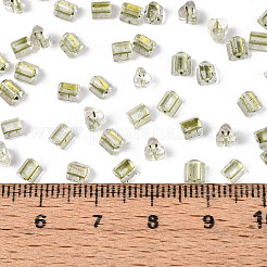 内側が透明な色のガラスシードビーズ  三角形  ダークカーキ  3.4x3.4~3.8x3.4~3.8mm  穴：1mm  約7500個/ポンド&nbsp;SEED-T007-13O