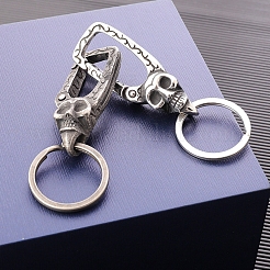 304ステンレススチールキーチェーン留め具  スカル  アンティークシルバー  77x18.7mm&nbsp;PW-WG6ABE8-01