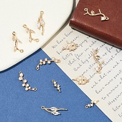 6Pcs 6 Styles Brass Micro Pave Cubic Zirconia Leaf Branch Links Connector Charms&nbsp;KK-YW0004-38-RS