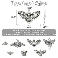 35pcs7スタイルチベットスタイルアロイペンダント  蛾のチャーム  アンティークシルバー  12.5~48.5x20~57x1.5~6.5mm  穴：1~2.5mm  5個/スタイル&nbsp;FIND-CJ0005-58