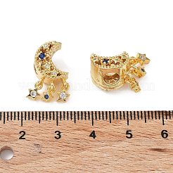 真鍮製マイクロパヴェキュービックジルコニアビーズ  月と星のタッセル  18KGP本金メッキ  18x9x11mm  穴：4mm&nbsp;KK-A189-08G