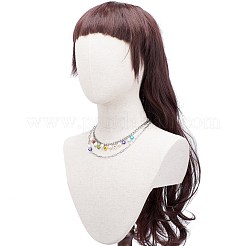 ナチュラルパール＆ミルフィオリフラワーコインガラスビーズチャームネックレスセットガールズウーマン  キューバチェーン＆ペーパークリップチェーンネックレス  ステンレス鋼色  カラフル  19.68インチ（50cm）  17.04インチ（43.3cm）  2個/セット&nbsp;X1-NJEW-TA00014