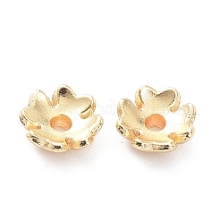 真鍮製4枚の花びらのビーズキャップ  ニッケルフリー  長持ちメッキ  花  14KGP本金メッキ  7.5x3mm  穴：1.4mm&nbsp;KK-K086-22LG