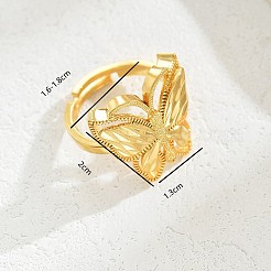 女性用の真鍮の調節可能な指輪  ゴールドカラー  蝶  20x13mm  内径: 16mm~18mm&nbsp;ZV7017-2