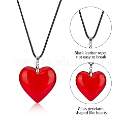 5Pcs 5 Colors Heart Glass Pendant Necklaces Set with Waxed Cord for Women&nbsp;NJEW-FI0001-05