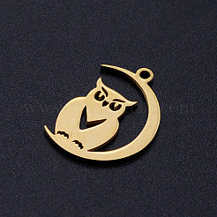 ステンレスペンダント201個  ハロウィン用  フクロウ  ゴールドカラー  20x14x1mm  穴：1.5mm&nbsp;STAS-S105-JN365-2
