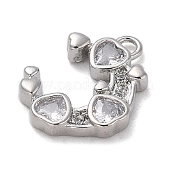 キュービックジルコニアチャーム付き真鍮  ハート  プラチナ  13.5x10.5x2mm  穴：1.4mm&nbsp;KK-Q817-04P