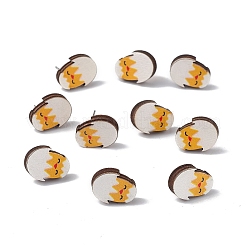 天然木のイースタースタッドピアス  女性用316ステンレスジュエリー  ひよこの模様  15x11.5mm  ピン：0.6mm&nbsp;EJEW-C013-02E