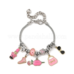 Makeup Theme Alloy Enamel Lipstick Handbag Shoe Charm Brass European Bracelets for Women&nbsp;BJEW-JB14237-02