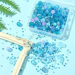 ガラスビーズ66g  ラウンド＆ヒトデ＆フィッシュ＆ロンデル  混合スタイル  空色  2~14x2~10x1~8.5mm  穴：0.8~1.5mm&nbsp;GLAA-FS0002-03C