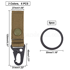 6個 3色 亜鉛合金 アウトドア カラビナ ハンガー バックル フック  ナイロンテープ付き  ミックスカラー  135x27mm  クラスプ：45x31x6.5mm  リング：30x3mm  内径：25mm  2個/カラー&nbsp;TOOL-FH0001-21