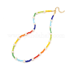 Glass Seed & Glass Pearl Beaded Necklace for Girl Women&nbsp;X1-NJEW-TA00007