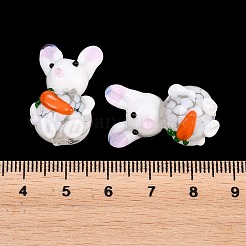 手作りランプワークビーズ  ニンジンとウサギ  ホワイト  25~26x15~16x14mm  穴：1.6~2mm&nbsp;LAMP-T029-03