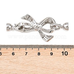真鍮製マイクロペーブクリアキュービックジルコニアの留め金  蝶結び  プラチナ  49.5mm&nbsp;KK-U059-61P