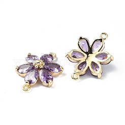 Brass Pave Medium Orchid Cubic Zirconia Connector Charms&nbsp;X-FIND-Z029-03G