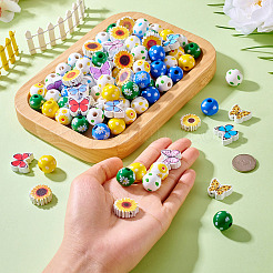 20 種類のプリント木製ビーズ  蝶＆丸  ミックスカラー  15.5~20x15.5~20x6~16mm  穴：2~4.5mm&nbsp;WOOD-TA0002-65