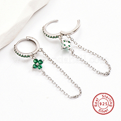 キュービックジルコニアフープピアス  ロジウムメッキ 925 スターリングシルバー イヤリング  クローバー＆アズキチェーンダングルイヤリング（女性用）  スタンプ925個付き  プラチナ  38x11mm&nbsp;DM6204-2